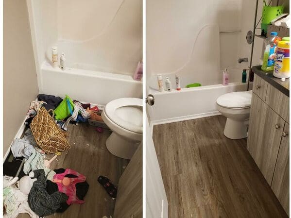 Bathroom before and after professional cleaning