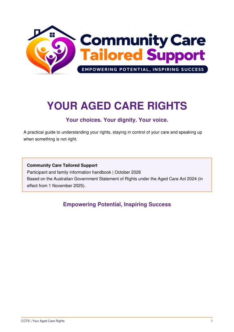 First page of Aged Care Rights, Choices and Safeguards Handbook