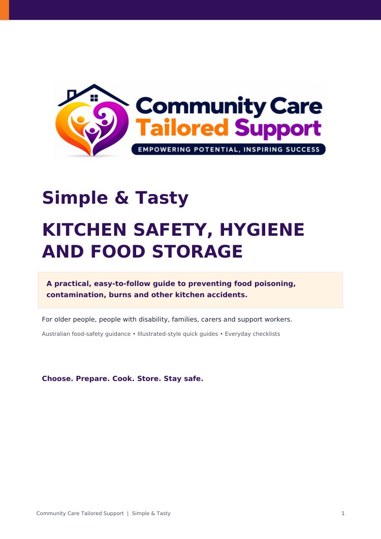 First page of Kitchen Safety, Hygiene and Food Storage