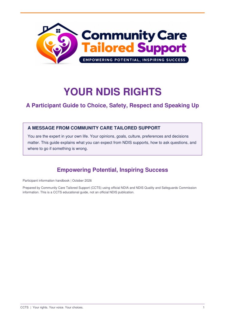 First page of NDIS Participant Rights and Choices Handbook
