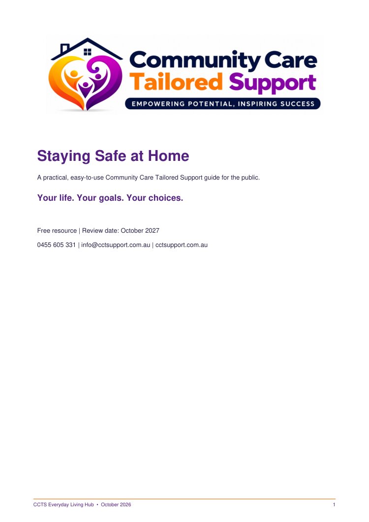 First page of Staying Safe at Home Guide